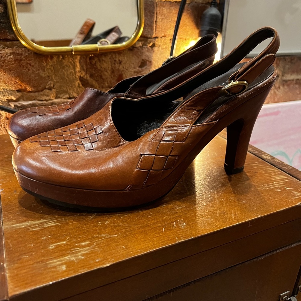 Cole Haan woven leather sling back platform
